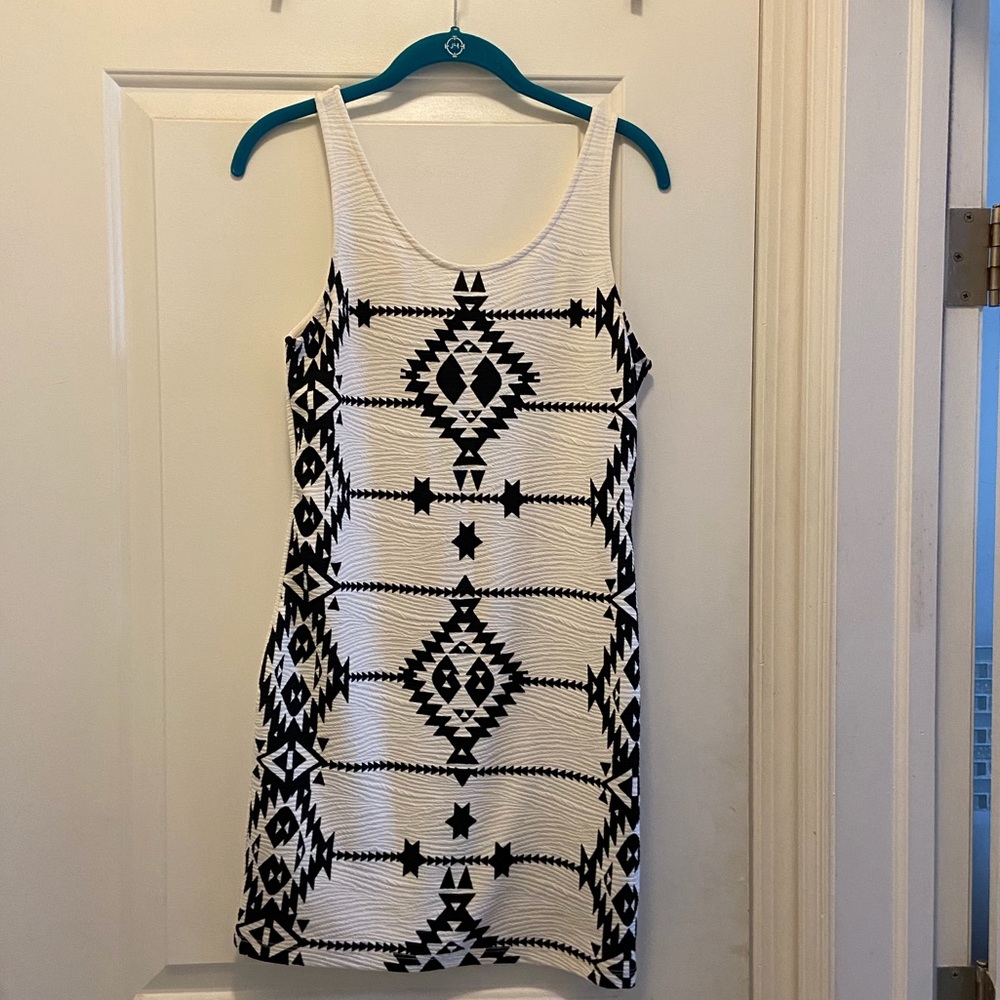 White/Black Tribal Print Mini Dress